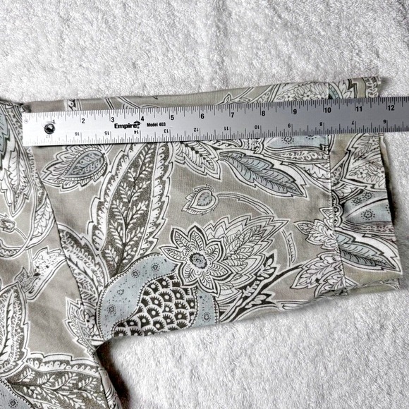 Bryn Walker Womnes Linen Top Jacket Tan Blue Paisley 3/4 Sleeve Button Up Sz Lg - Picture 10 of 15